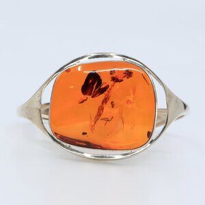 Vintage Large Baltic Butterscotch Amber Sterling Silver Modernist Cuff Bracelet